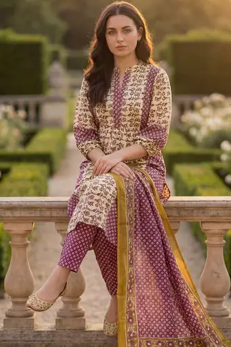Women Floral Printed Regular Beads and Stones Pure Cotton Kurta with Trousers & With Dupatta