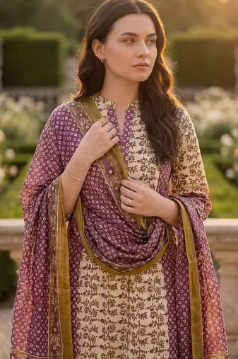 Women Floral Printed Regular Beads and Stones Pure Cotton Kurta with Trousers & With Dupatta