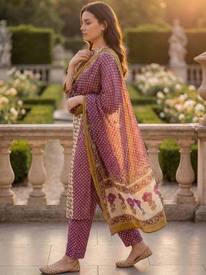 Women Floral Printed Regular Beads and Stones Pure Cotton Kurta with Trousers & With Dupatta 3