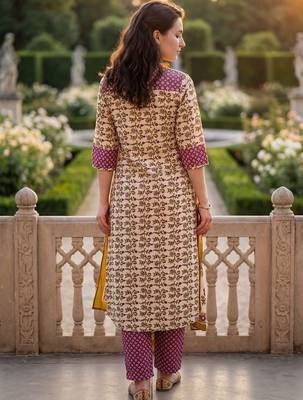 Women Floral Printed Regular Beads and Stones Pure Cotton Kurta with Trousers & With Dupatta 4