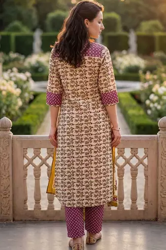 Women Floral Printed Regular Beads and Stones Pure Cotton Kurta with Trousers & With Dupatta