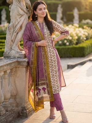 Women Floral Printed Regular Beads and Stones Pure Cotton Kurta with Trousers & With Dupatta 5
