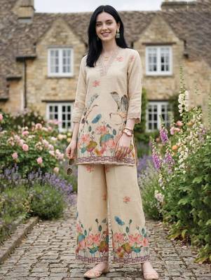 Printed V-Neck Straight Kurta With Palazzos 1