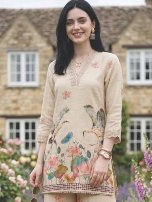 Printed V-Neck Straight Kurta With Palazzos 3