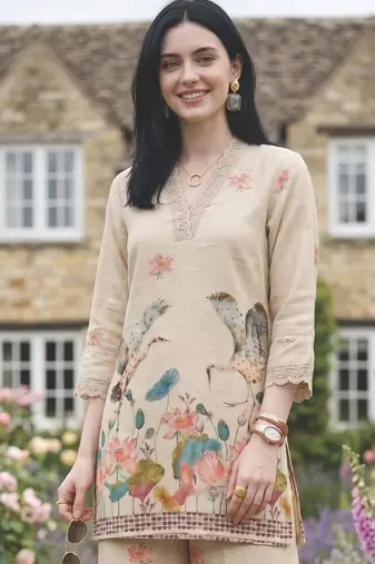 Printed V-Neck Straight Kurta With Palazzos