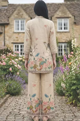 Printed V-Neck Straight Kurta With Palazzos
