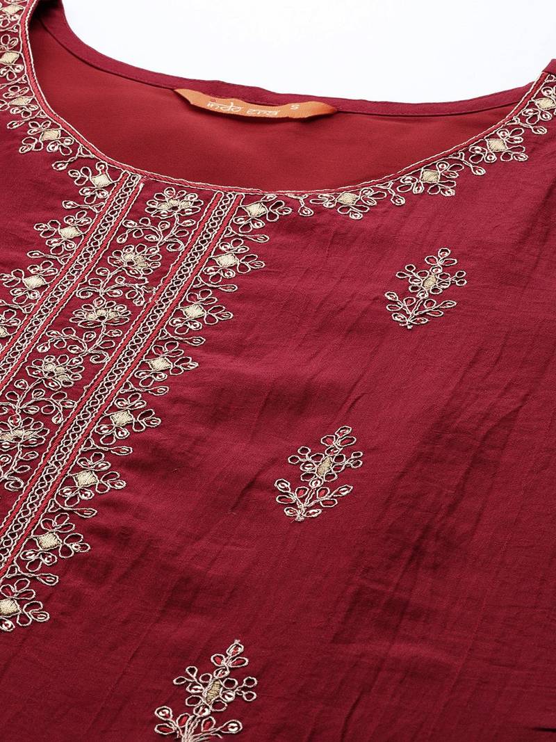 Floral Embroidered Regular Sequinned Kurta With Trousers & Dupatta