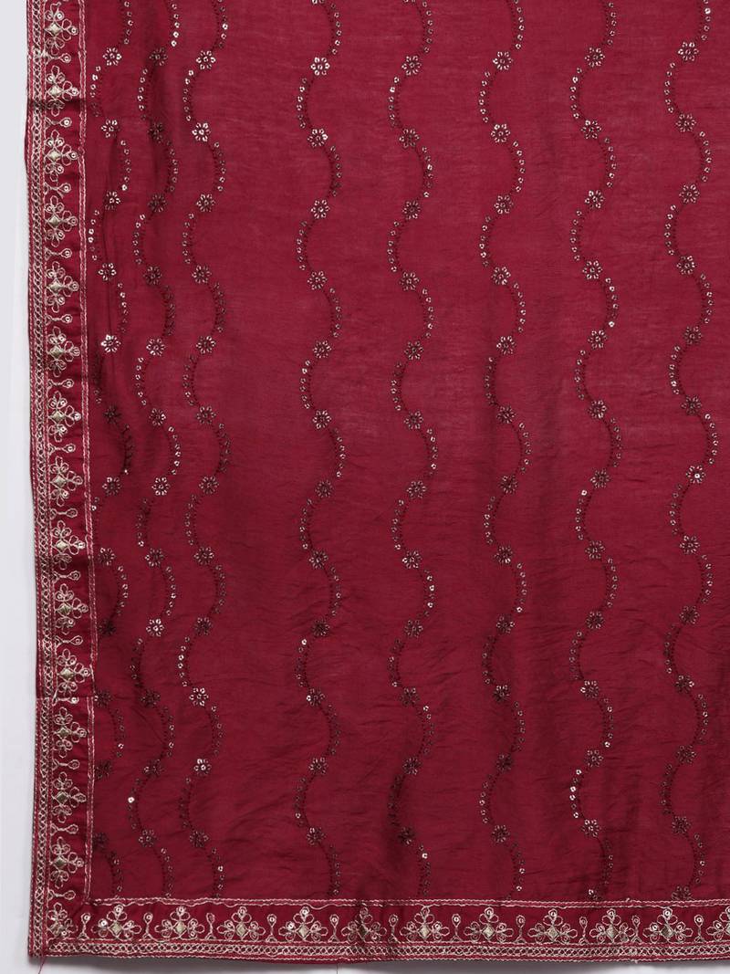 Floral Embroidered Regular Sequinned Kurta With Trousers & Dupatta