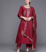 Floral Embroidered Regular Sequinned Kurta With Trousers & Dupatta