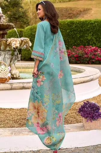 Women Embroidered Thread Work  Cotton Kurta with Trousers & With Dupatta