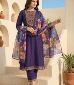 Women Floral Embroidered Panelled Sequinned Kurta with Trousers & With Dupatta