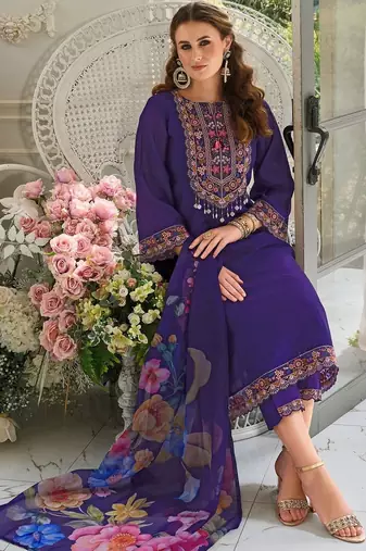 Women Floral Embroidered Panelled Sequinned Kurta with Trousers & With Dupatta