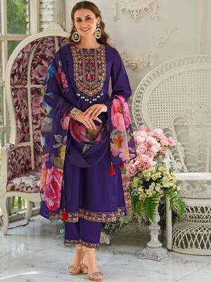 Women Floral Embroidered Panelled Sequinned Kurta with Trousers & With Dupatta 6