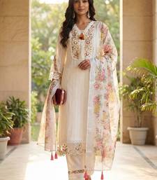 Women Floral Embroidered Regular Thread Work Linen Kurta with Trousers & With Dupatta