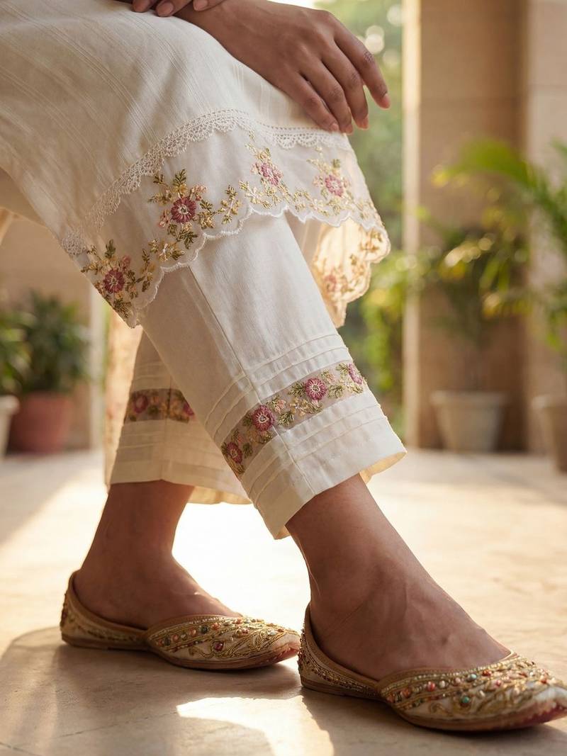 Women Floral Embroidered Regular Thread Work Linen Kurta with Trousers & With Dupatta