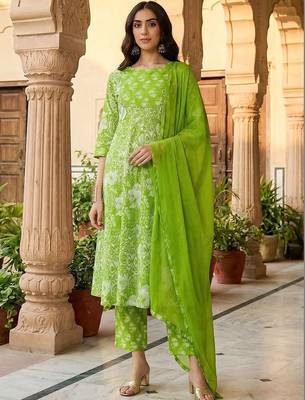 Women Ethnic Motifs Printed Regular Pure Cotton Kurta with Trousers & With Dupatta 1