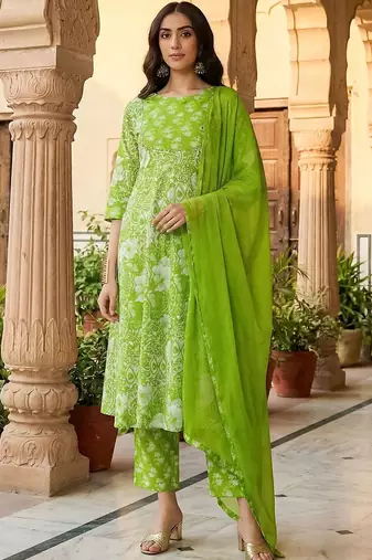Women Ethnic Motifs Printed Regular Pure Cotton Kurta with Trousers & With Dupatta