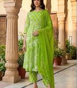 Women Ethnic Motifs Printed Regular Pure Cotton Kurta with Trousers & With Dupatta