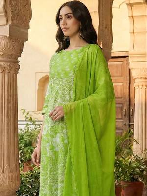 Women Ethnic Motifs Printed Regular Pure Cotton Kurta with Trousers & With Dupatta 2