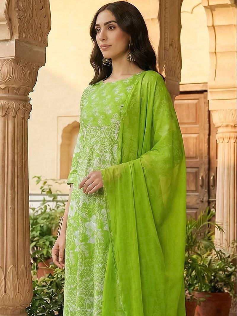Women Ethnic Motifs Printed Regular Pure Cotton Kurta with Trousers & With Dupatta