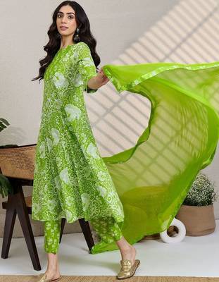 Women Ethnic Motifs Printed Regular Pure Cotton Kurta with Trousers & With Dupatta 3