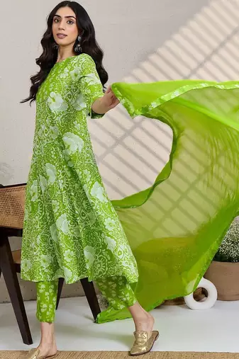 Women Ethnic Motifs Printed Regular Pure Cotton Kurta with Trousers & With Dupatta