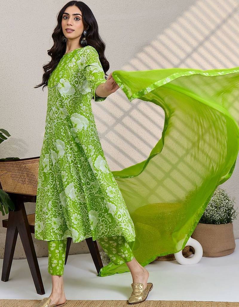 Women Ethnic Motifs Printed Regular Pure Cotton Kurta with Trousers & With Dupatta