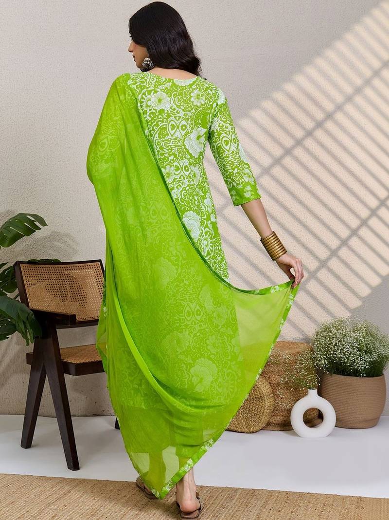 Women Ethnic Motifs Printed Regular Pure Cotton Kurta with Trousers & With Dupatta