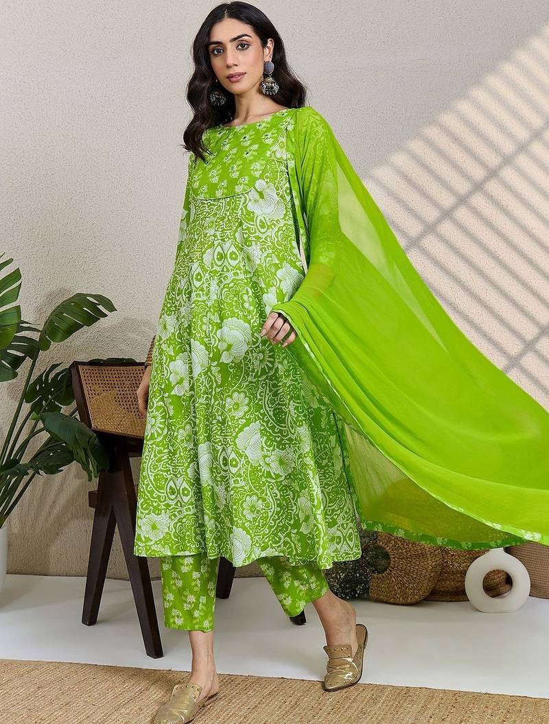 Women Ethnic Motifs Printed Regular Pure Cotton Kurta with Trousers & With Dupatta