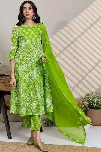 Women Ethnic Motifs Printed Regular Pure Cotton Kurta with Trousers & With Dupatta