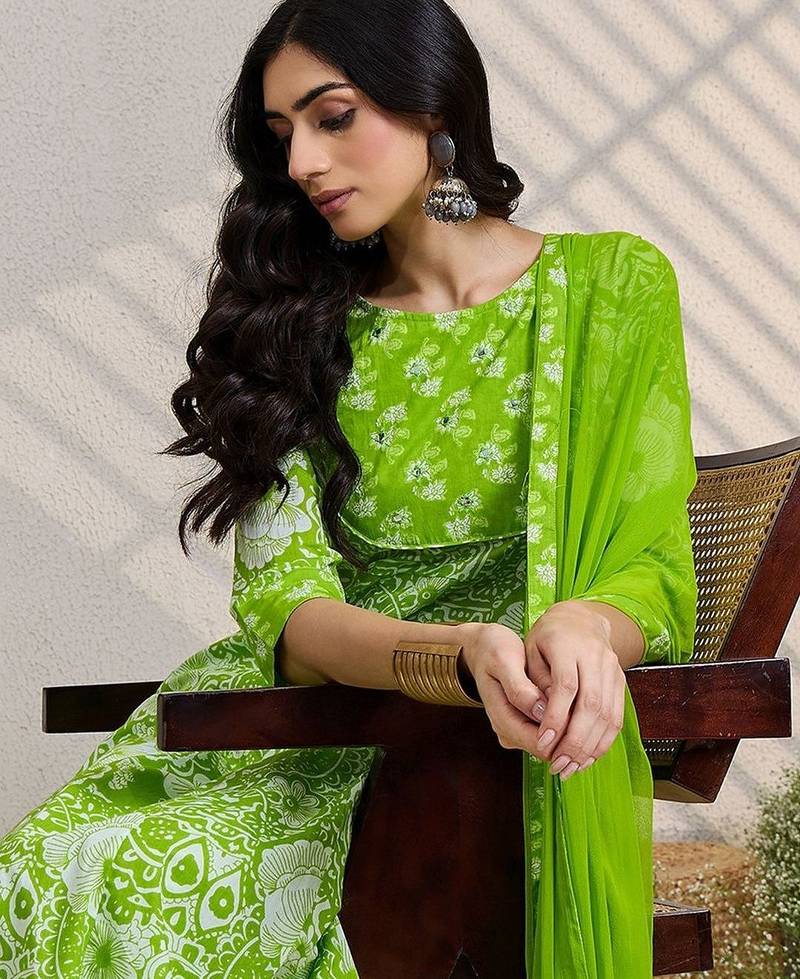 Women Ethnic Motifs Printed Regular Pure Cotton Kurta with Trousers & With Dupatta