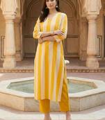 Women Striped Regular Pure Cotton Kurta with Trousers