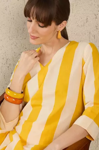 Women Striped Regular Pure Cotton Kurta with Trousers