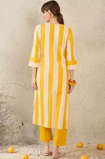 Women Striped Regular Pure Cotton Kurta with Trousers