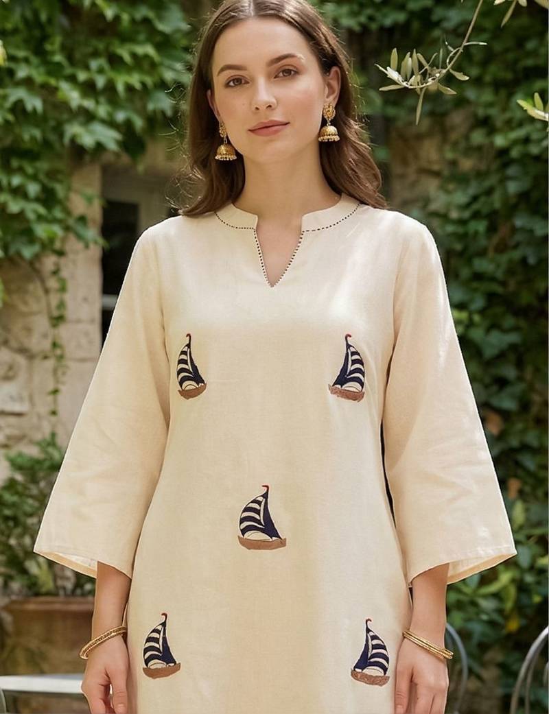 Women Ethnic Motifs Embroidered Regular Thread Work Pure Cotton Kurta with Trousers