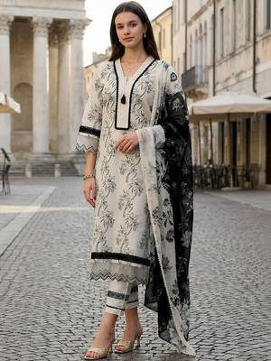 Women Floral Printed Regular Pure Cotton Kurta with Trousers & With Dupatta 1