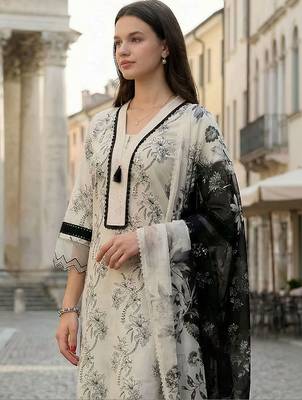 Women Floral Printed Regular Pure Cotton Kurta with Trousers & With Dupatta 2