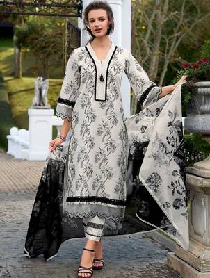 Women Floral Printed Regular Pure Cotton Kurta with Trousers & With Dupatta 4