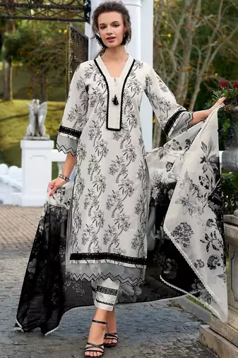Women Floral Printed Regular Pure Cotton Kurta with Trousers & With Dupatta