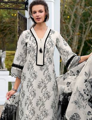 Women Floral Printed Regular Pure Cotton Kurta with Trousers & With Dupatta 7
