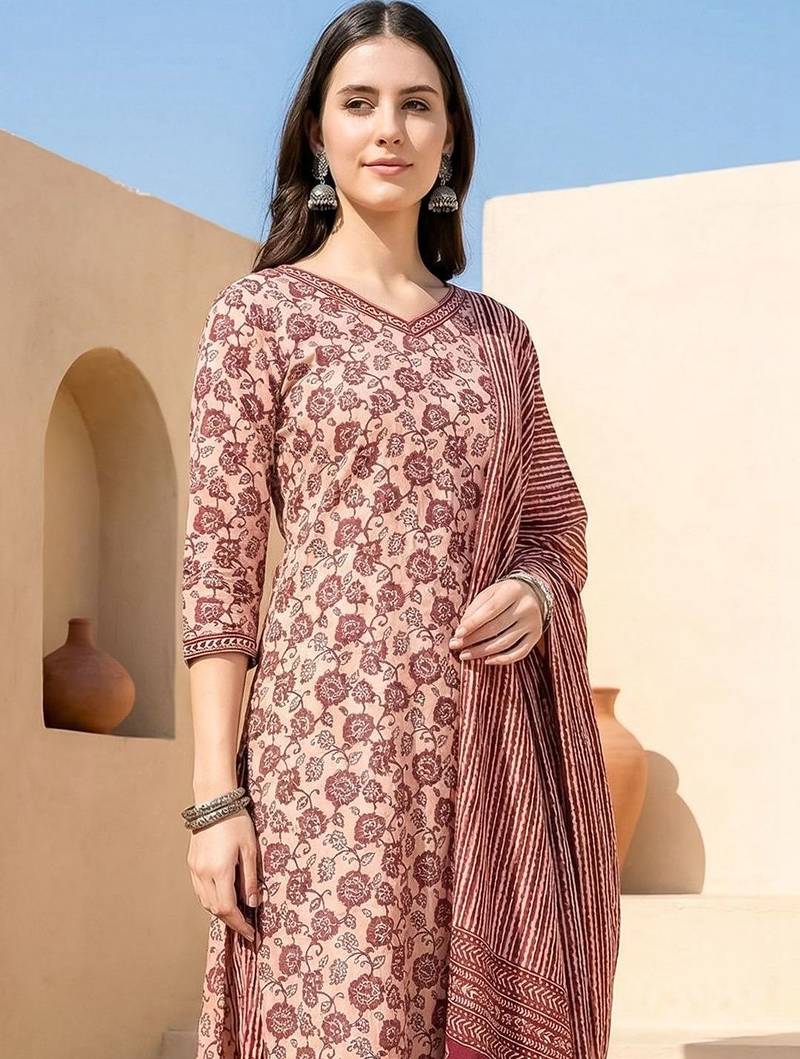 Women Floral Printed Regular Pure Cotton Kurta with Trousers & With Dupatta