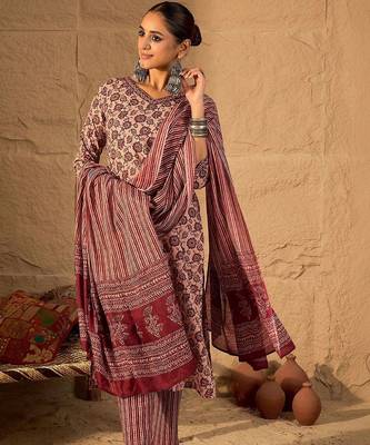 Women Floral Printed Regular Pure Cotton Kurta with Trousers & With Dupatta 5