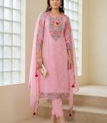 Women Floral Embroidered Regular Thread Work Pure Cotton Kurta with Trousers & With Dupatta