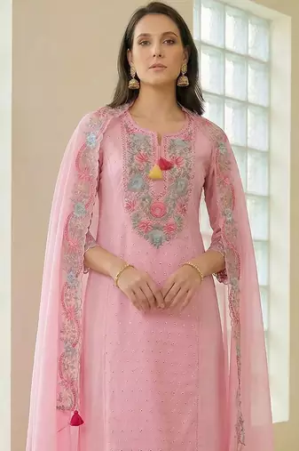 Women Floral Embroidered Regular Thread Work Pure Cotton Kurta with Trousers & With Dupatta
