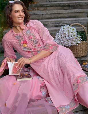 Women Floral Embroidered Regular Thread Work Pure Cotton Kurta with Trousers & With Dupatta 5