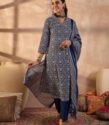 Women Printed Regular  Cotton Kurta with Trousers & With Dupatta