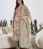 Women Floral Printed Regular Thread Work Chanderi Silk Kurta with Trousers & With Dupatta