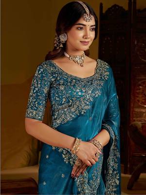 Rama satin jimmy choo embroidered embellished havy work wedding wear saree 4
