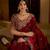 Maroon satin jimmy choo embroidered embellished havy work wedding wear saree