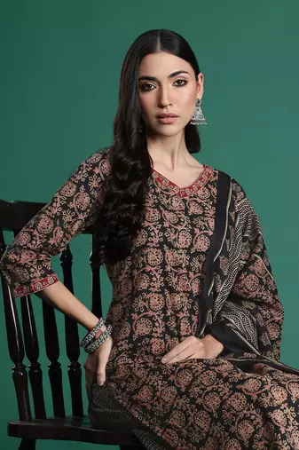 Floral Printed Pure Cotton Kurta with Salwar & With Dupatta
